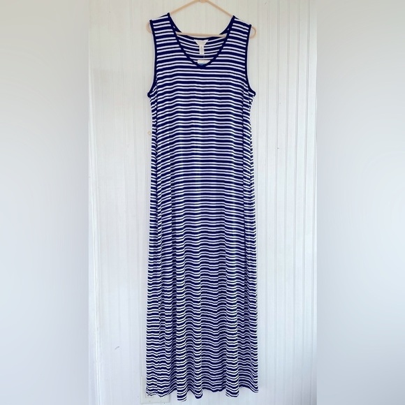 Three Seasons Maternity Navy White Striped Tank top Maxi Dress Size XL, NWT - Picture 1 of 7